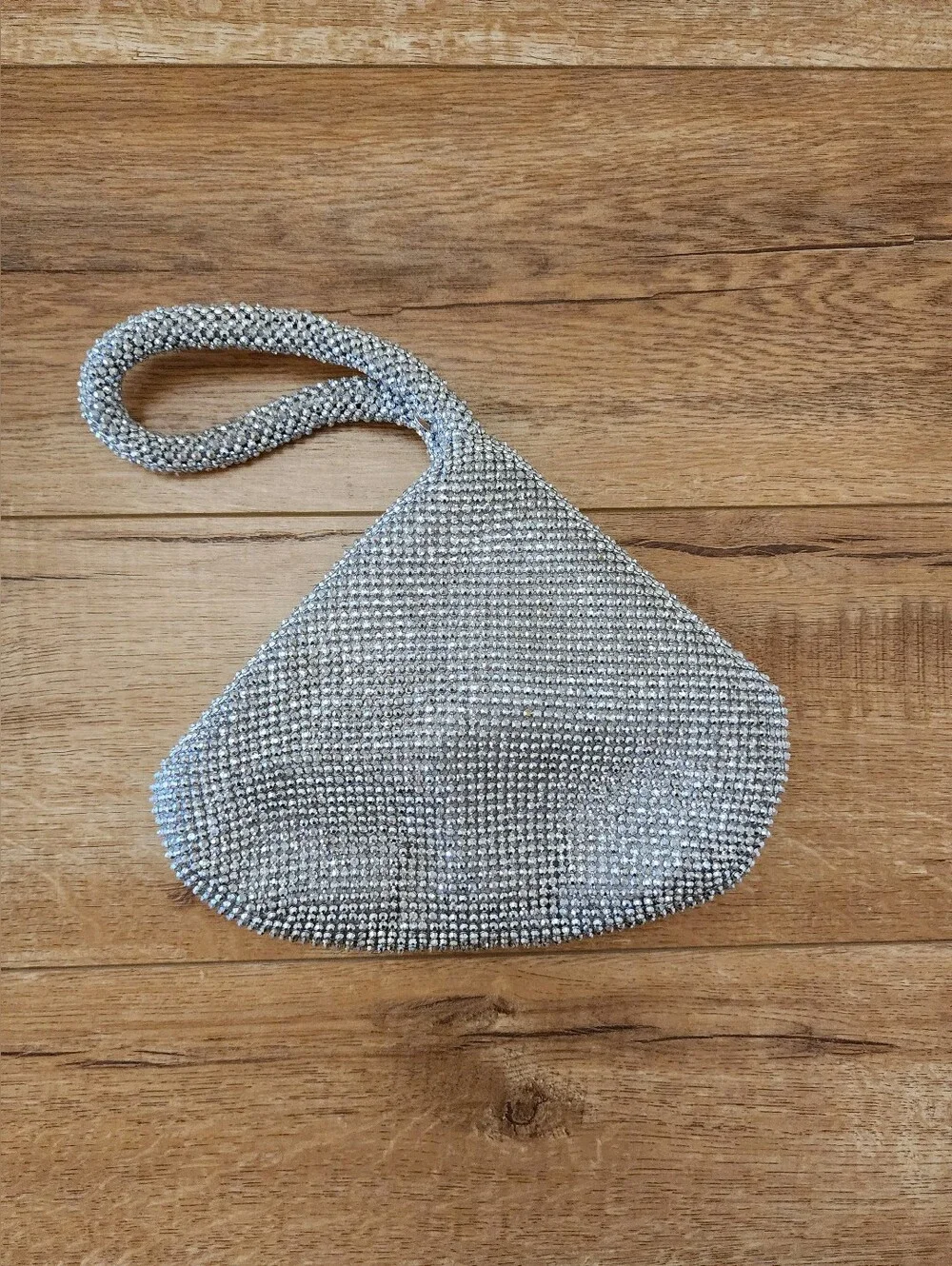 NEW Jessica McClintock Beaded Mesh Pouch Evening Bracelet Wristlet Bag Silver